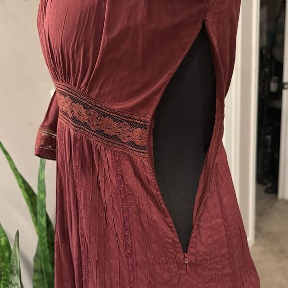 Candela Boho Burgundy Lace Victorian Maxi Dress by Free People Heart Dress - Picture 5 of 12